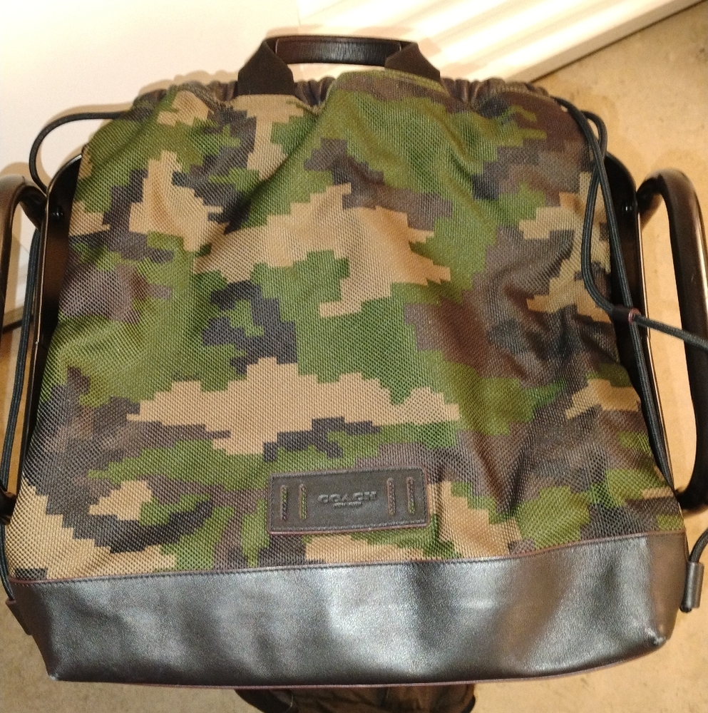 Coach Green and Brown Camouflage Backpack